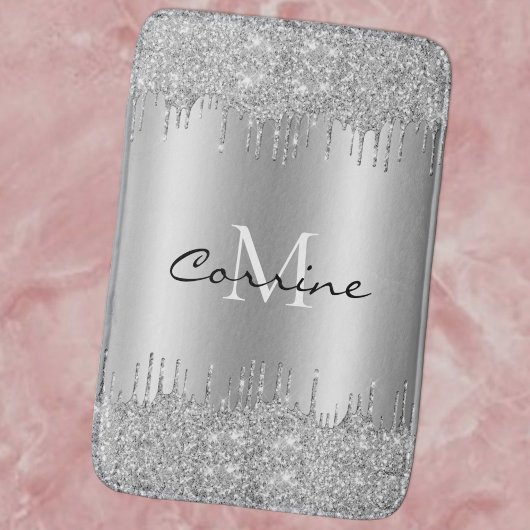 Monogram Antique Silver Dripping Glitzer Metallic Badematte