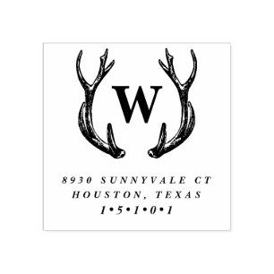 Monogram Antler Wreath Rücksendeadresse Briefmarke Gummistempel