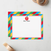 Monogram Apple farbenfrohe Niedlich Teacher Statio Mitteilungskarte (Vorderseite/Rückseite Beispiel)