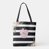 Monogram Apple Name Dusty Floral Black & White Tasche (Rückseite)
