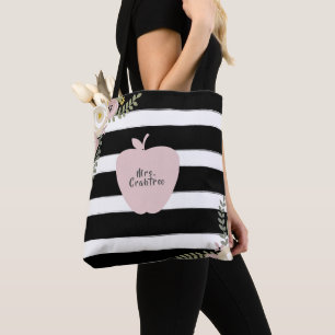 Monogram Apple Name Dusty Floral Black & White Tasche