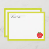 Monogram Apple Teachers Flat Note Card Mitteilungskarte (Vorne/Hinten)
