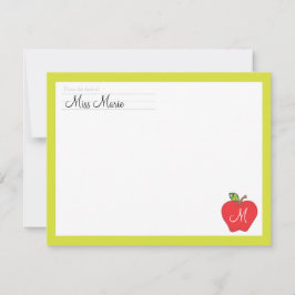 Monogram Apple Teachers Flat Note Card Mitteilungskarte