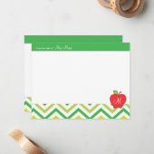 Monogram Apple Teachers Flat Note Card Mitteilungskarte (Vorderseite/Rückseite Beispiel)