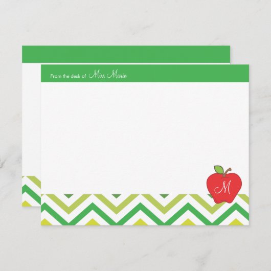 Monogram Apple Teachers Flat Note Card Mitteilungskarte (Vorne/Hinten)