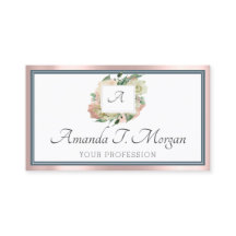Monogram Appointment Card Rose Greenery Dusty Blue