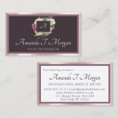 Monogram Appointment Card Rose Marsala DustyFloral Visitenkarte (Vorne/Hinten)