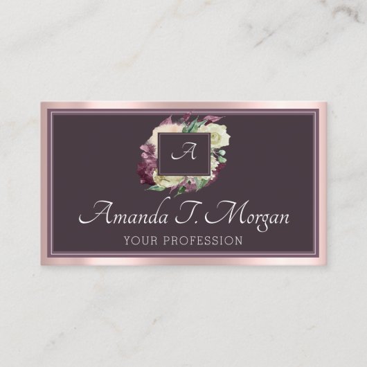 Monogram Appointment Card Rose Marsala DustyFloral Visitenkarte (Vorderseite)