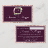 Monogram Appointment Card Rose Marsala FloralEvent Visitenkarte (Vorne/Hinten)