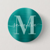 Monogram Aqua Aquamarin Shimmer Foil Button (Vorderseite)