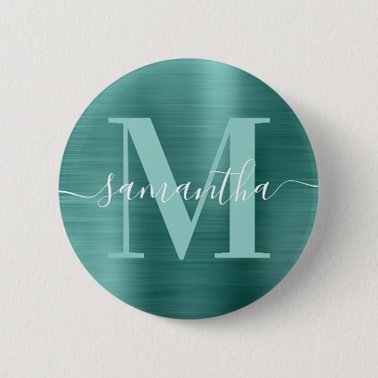 Monogram Aqua Aquamarin Shimmer Foil Button (Vorderseite)