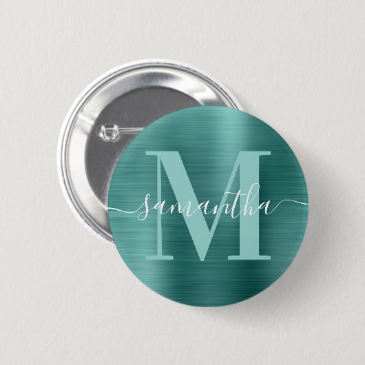 Monogram Aqua Aquamarin Shimmer Foil Button (Vorne & Hinten)