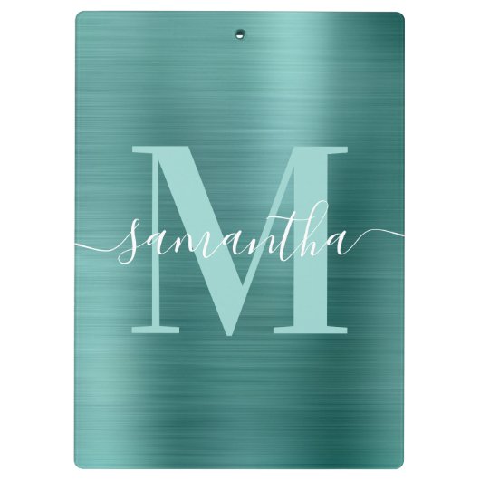 Monogram Aqua Aquamarin Shimmer Foil Klemmbrett (Rückseite)