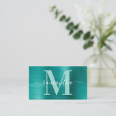 Monogram Aqua Aquamarin Shimmer Foil Visitenkarte (Stehend Vorderseite)