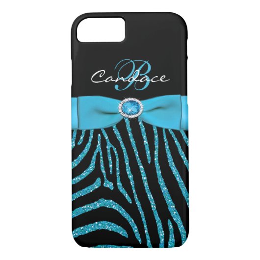 Monogram Aqua, Black Glitzer Zebra iPhone 7 Fall Case-Mate iPhone Hülle (Rückseite)