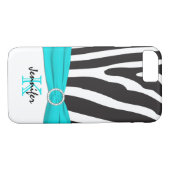 Monogram Aqua, Black, White Zebra Striping iPhone  Case-Mate iPhone Hülle (Rückseite (Horizontal))