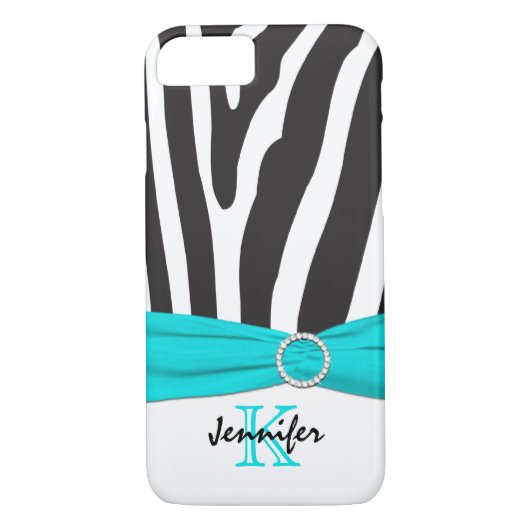 Monogram Aqua, Black, White Zebra Striping iPhone  Case-Mate iPhone Hülle (Rückseite)