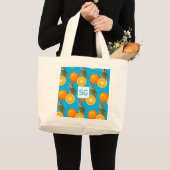 Monogram Aqua Blue Ananas Orange Fruit Pattern Jumbo Stoffbeutel (Vorderseite (Produkt))
