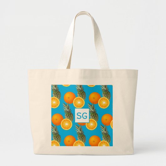 Monogram Aqua Blue Ananas Orange Fruit Pattern Jumbo Stoffbeutel (Vorne)