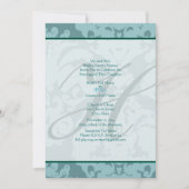 Monogram Aqua Blue Damask Hochzeitseinladung Einladung (Vorderseite)