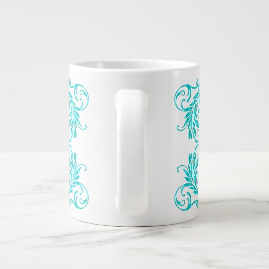 Monogram Aqua Blue Damask Jumbo-Tasse (Rückseite)