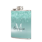 Monogram Aqua Blue Drilling Glitzer Custom Flask Flachmann (Links)