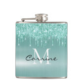 Monogram Aqua Blue Drilling Glitzer Custom Flask Flachmann (Vorderseite)