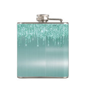 Monogram Aqua Blue Drilling Glitzer Custom Flask Flachmann (Rückseite)