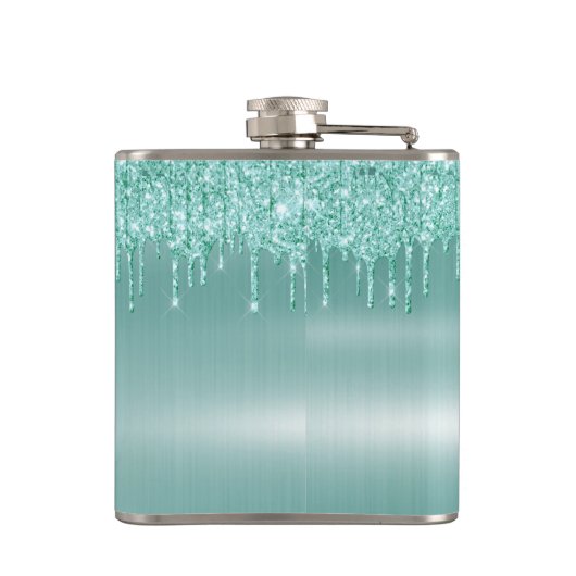Monogram Aqua Blue Drilling Glitzer Custom Flask Flachmann (Rückseite)