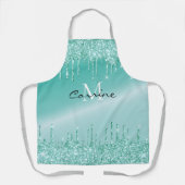 Monogram Aqua Blue Dripping Aquamarin Glitzer Meta Schürze (Vorderseite)