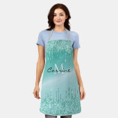 Monogram Aqua Blue Dripping Aquamarin Glitzer Meta Schürze (Getragen)