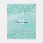 Monogram Aqua Blue Dripping Glitzer Metallic Name Fleecedecke (Vorderseite)