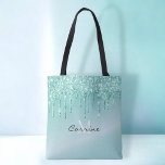 Monogram Aqua Blue Dripping Glitzer Metallic Name Tasche<br><div class="desc">Der Glitzer für kundenspezifische Monogramm-Imitate simuliert metallische Robin-Eier-blaue Farbverlauf wiederverwendbar Tote Beutel leicht personalisieren durch Hinzufügen Ihres Namens und zuletzt für Instant-Glam.</div>