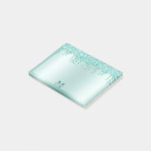 Monogram Aqua Blue Dripping Glitzer Metallic Post-it Klebezettel (angewinkelt)