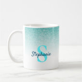 Monogram Aqua Blue Glitzer Ombre Glam Kaffeetasse (Links)