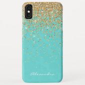 Monogram Aqua Blue Gold Glitzer Confetti Girly Case-Mate iPhone Hülle (Rückseite)