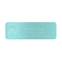 Monogram Aqua Blue Gray Silver Wreath Blush UAWG