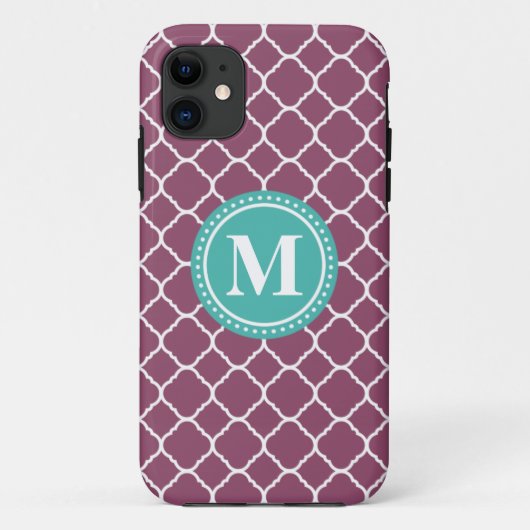 Monogram Aqua Blue Lila Quatrefolienmuster Case-Mate iPhone Hülle (Rückseite)