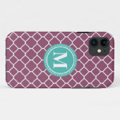 Monogram Aqua Blue Lila Quatrefolienmuster Case-Mate iPhone Hülle (Rückseite (Horizontal))