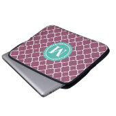 Monogram Aqua Blue Lila Quatrefolienmuster Laptopschutzhülle (Vorne Knopf)