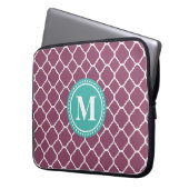 Monogram Aqua Blue Lila Quatrefolienmuster Laptopschutzhülle (Vorderseite Links)