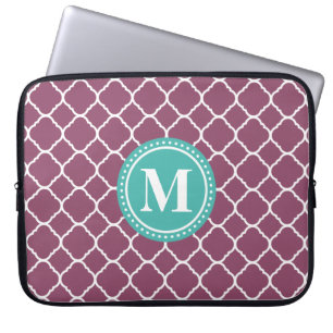Monogram Aqua Blue Lila Quatrefolienmuster Laptopschutzhülle