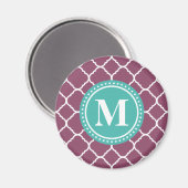 Monogram Aqua Blue Lila Quatrefolienmuster Magnet (Vorderseite/Rückseite)