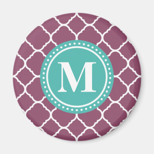 Monogram Aqua Blue Lila Quatrefolienmuster Magnet