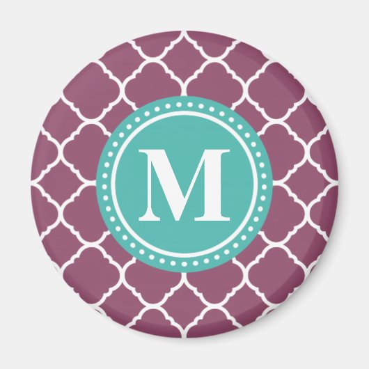 Monogram Aqua Blue Lila Quatrefolienmuster Magnet (Vorne)