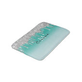 Monogram Aqua Blue Metallic + Silver Glitzer Tropf Badematte (Schrägansicht)