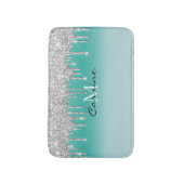 Monogram Aqua Blue Metallic + Silver Glitzer Tropf Badematte (Vorderseite Vertikal)