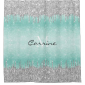 Monogram Aqua Blue Ombre Glitzer Silver Icing Trop Duschvorhang (Vorderseite)