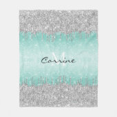 Monogram Aqua Blue Ombre Glitzer Silver Icing Trop Fleecedecke (Vorderseite)