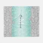 Monogram Aqua Blue Ombre Glitzer Silver Icing Trop Fleecedecke (Vorderseite (Horizontal))